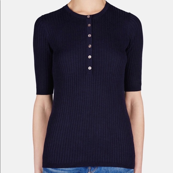 Vince Sweaters - Vince Skinny Rib Elbow Sleeve Henley Sweater